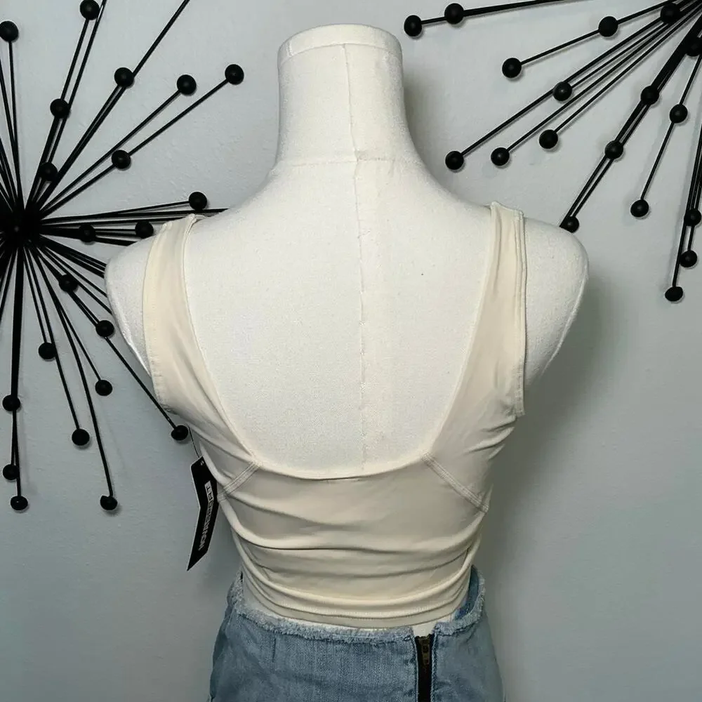 Fashion Nova Sport cream active crop tank top built in bra fitted athleisure